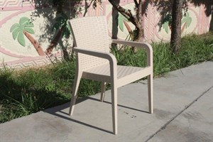 Kalın Şeritli Plastik Bahçe Sandalyesi - Bej Bahçe Sandalyeleri  Erinöz